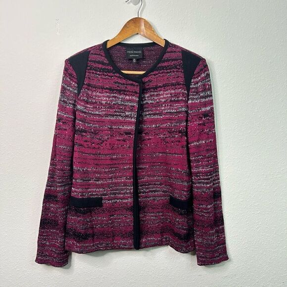 Ming Wang Sapphire Women’s Red Multicolor Button Crossover Blazer Size M - Picture 1 of 16